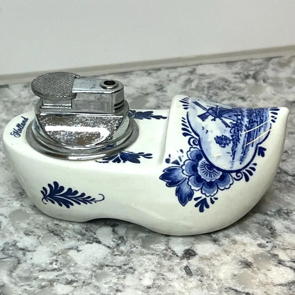Delft Table Lighter Blauw Hand-Painted Ceramic Clog Holland Agro 535 Vintage